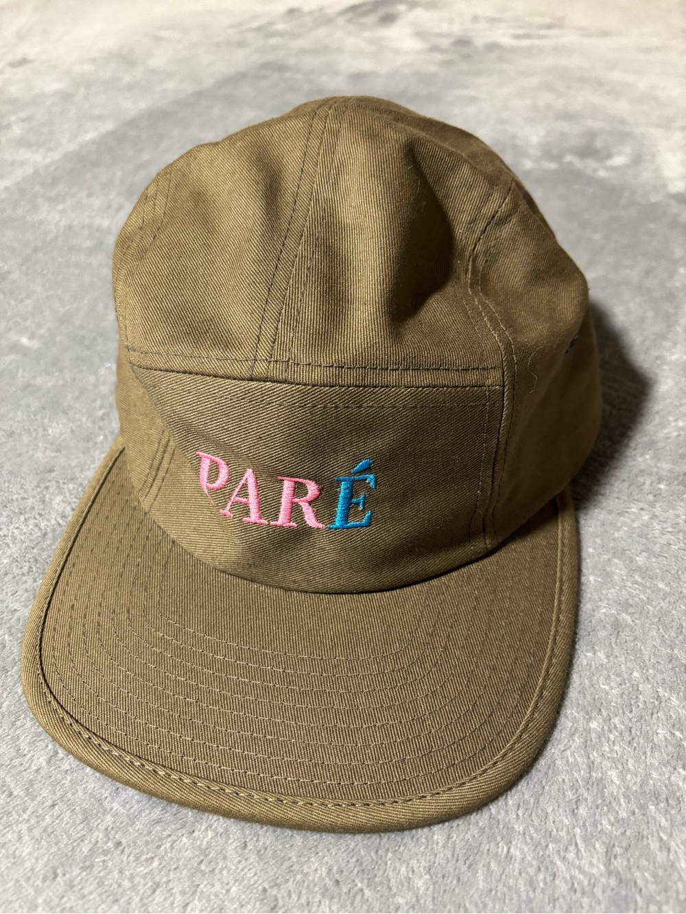 Brown Canvas Cap with Pink & Blue Embroidery